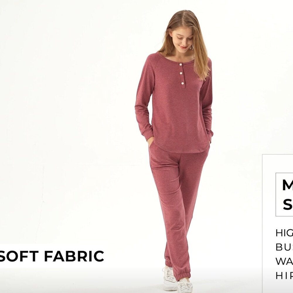 Oversized Loungewear Set Comfy Chic Relaxed Fit Two Piece Pajamas Joggers - Picture 8 of 8
